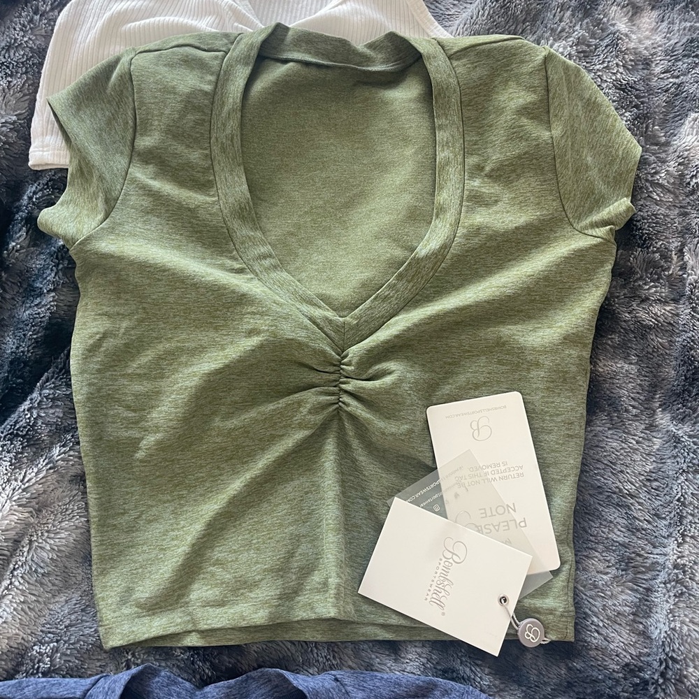 Green Ruched V-Neck Top